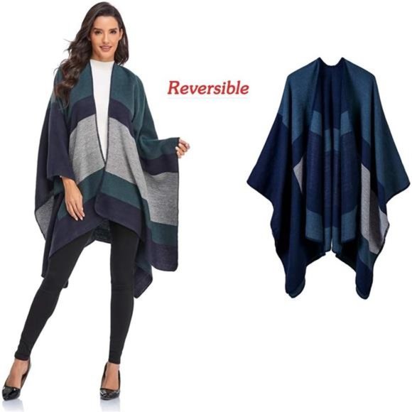 Women's Shawl Wraps Sweater Poncho Cape for Fall Winter - Picture 2 of 7